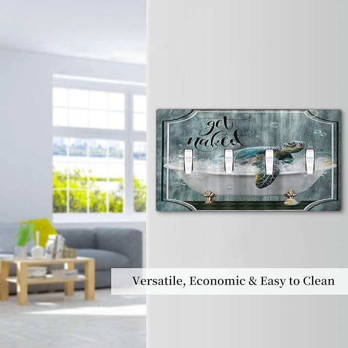 Teal Green Sea Turtle Funny Ocean Vintage Tortoise Beach Theme Light Switch Covers Quad Toggle 4 Gang Wall Plate Decorative Switch Plates Electrical Faceplate for Kids Room Bathroom Decor