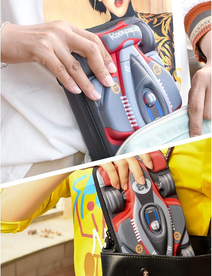 rockpapa Large-Capacity Race Car Pencil Case, Pencil Box, Storage Box for School Students Boys Teens Kids Toddlers Grey Red
