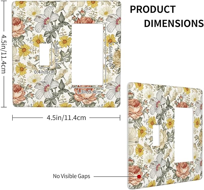 Multicolor Peony Daisy Vintage Floral Flower Outlet Covers 1 Toggle 1 Rocker Combination Decorative Wall Plate Electrical Switch Plates Light Switch Cover Plate for Bedroom Living Room Decor