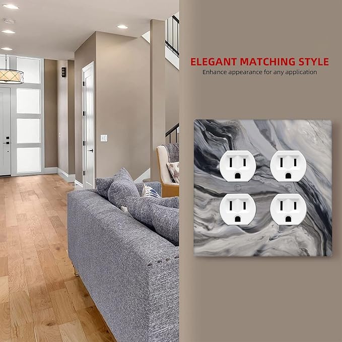 Grey And White Marble Abstract Art Print Outlet Covers 2 Gang Double Duplex Decorative Light Switch Covers Electrical Wallplates Socket Faceplate for Bathroom Kitchen Decor