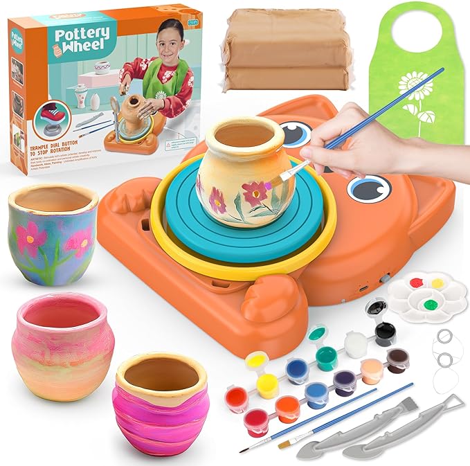 Aujazyble Pottery Wheel for Kids - Complete Pottery Painting Kit Art Supplies Arts and Crafts for Girls Boy Kids Toy, Birthday Halloween Christmas Gift for Kids Ages 6 7 8 9 10 11 12+, (Dog)