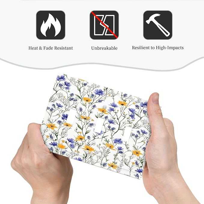 Decorative Switch Plates Floral Colorful Green Leaf Wildflower 3 Gang Wall Plate Triple Toggle Light Switch Cover Faceplate Electrical Wall Panels For Bed Room Living Room Decor