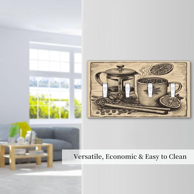 Light Switch Cover Plate Beige Vintage Rustic Coffee Beans Spice 4 Gang Quad Toggle Decorative Switch Plates Electrical Wall Plates Faceplate for Kitchen Coffee Bar Decor