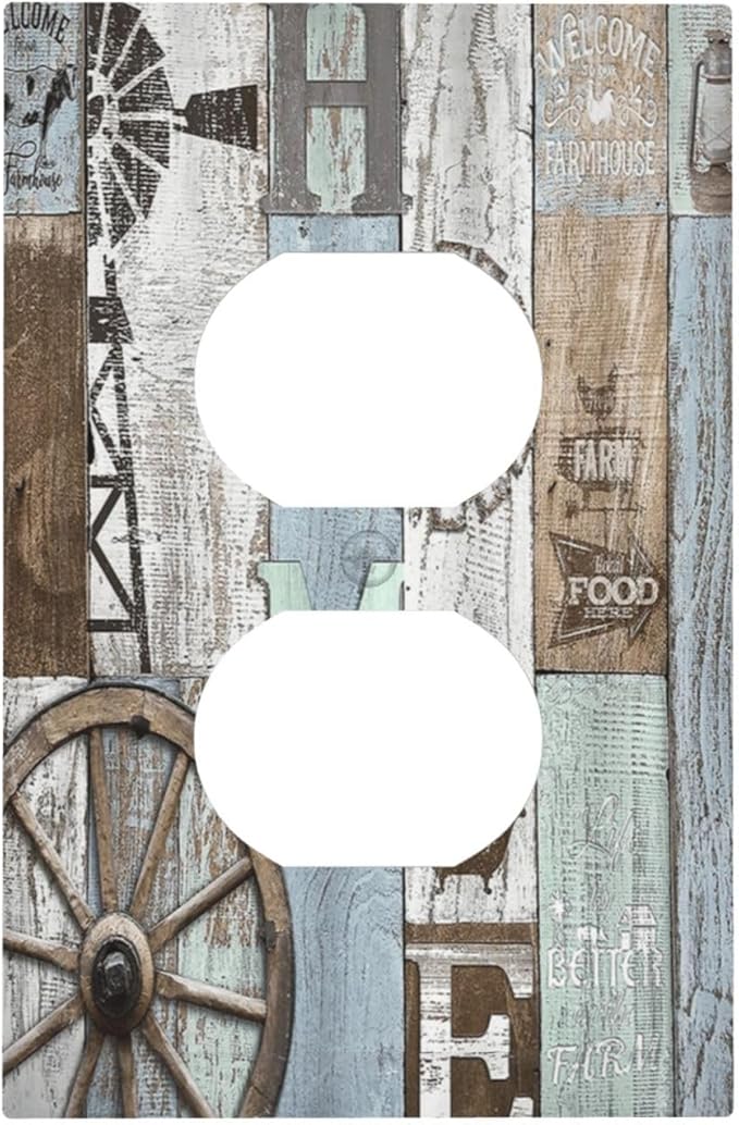 Rustic Western Barn Door Vintage Windmill Outlet Covers 1 Gang Duplex Light Switch Cover Decorative Switch Plates Electrical Receptacle Faceplate Wall Plate for Farmhouse Home Decor