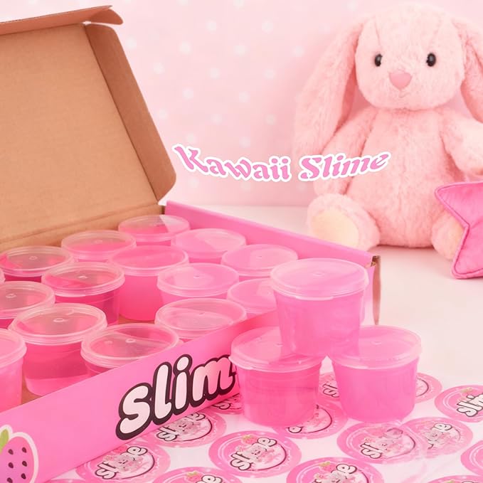 24 Pack Pink Slimes, Mini Glow in the Dark & Galaxy Bulk Slime, Easter Party Favors Kit, Stretchy Stress Relief for Kids, Soft Putty DIY Toy, Girls and Boys Classroom Prize Gift