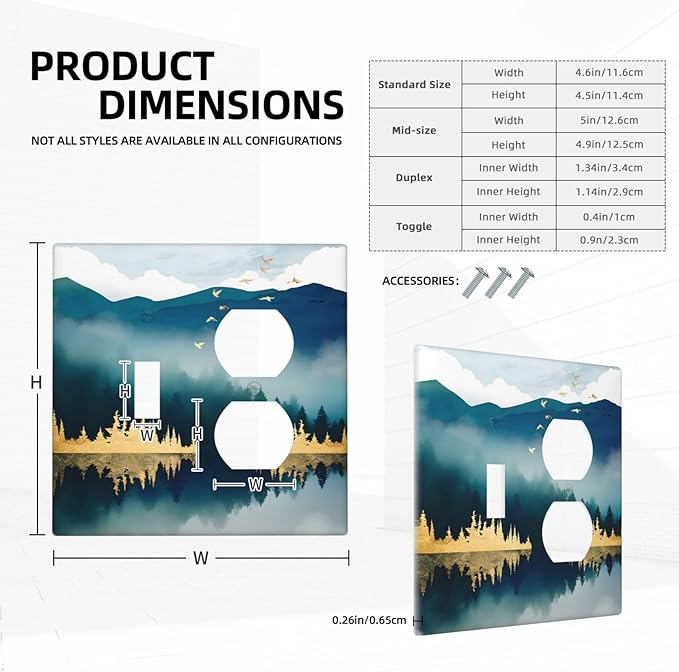 Mountains Landscape Lake Bird Reflection Wallplates 1 Toggle 1 Duplex Switch Plate Electrical GFCI Faceplate Decorative Light Switch Covers for Bedroom Living Room Decor