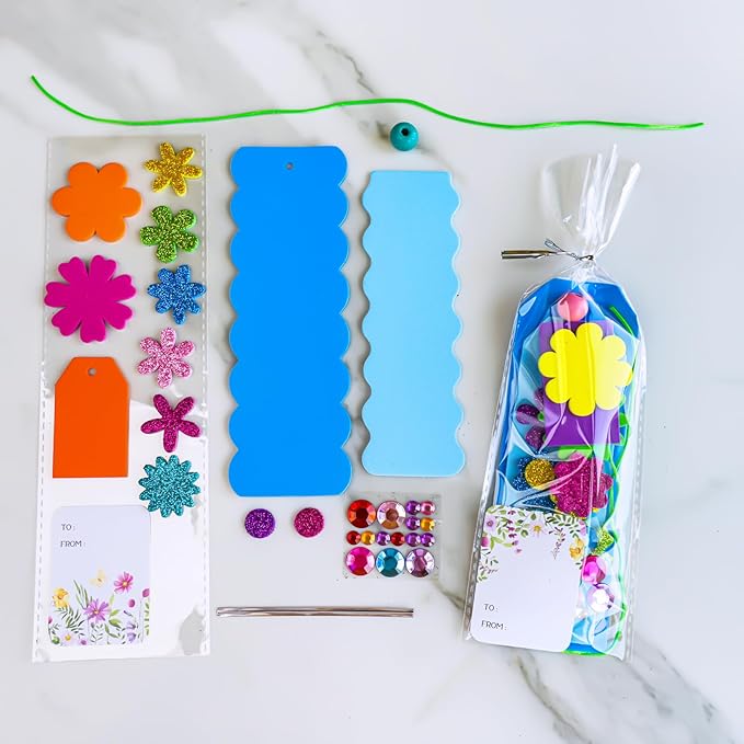 Winlyn 36 Sets Flower Crafts Kits Spring Summer Crafts DIY 3D Tuilp Sunflower Flower Bookmarks Ornaments Art Sets Foam Stickers Arts and Crafts for Kids Camping Classroom Activities Party Favors