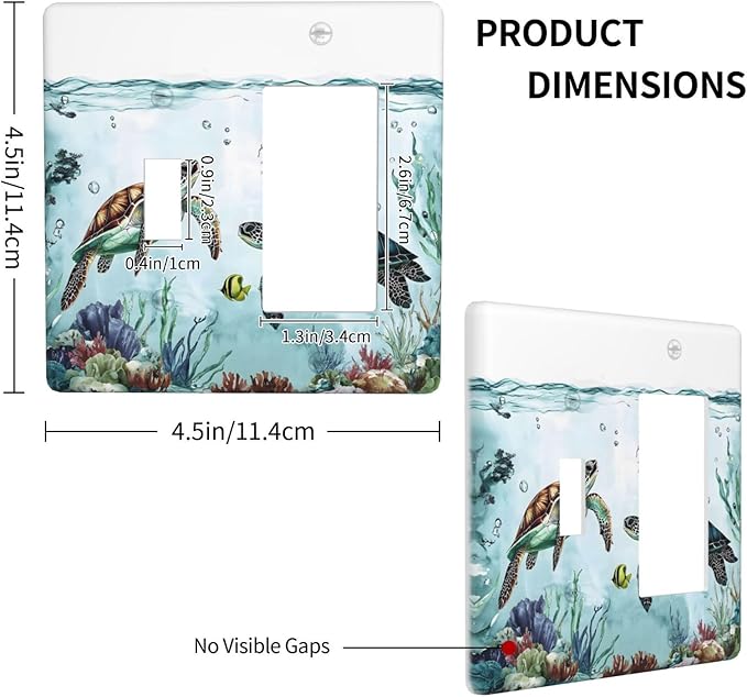 Sea Turtles Sea Coral Seaweed Ocean Jellyfish Outlet Covers 1 Toggle 1 Rocker Combination Decorative Wall Plate Electrical Switch Plates Light Switch Cover Plate for Kids Room Bathroom Decor