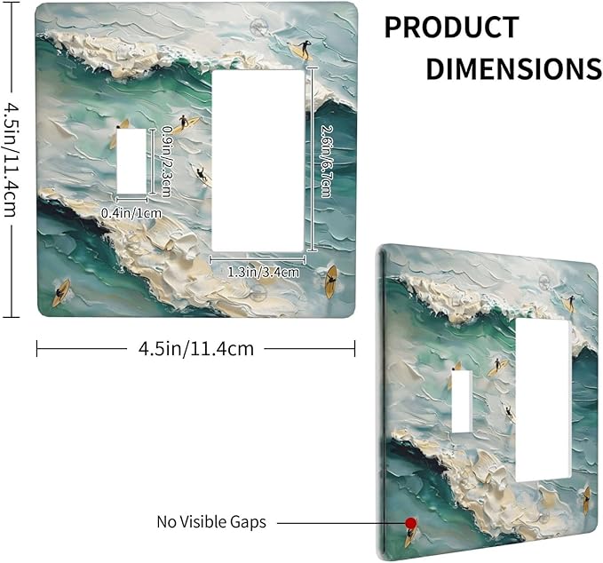 Beach Waves Ocean Surfing Hoverboard Painting Print Outlet Covers 1 Toggle 1 Rocker Combination Decorative Wall Plate Electrical Switch Plates Light Switch Cover Plate for Bedroom Living Room Decor