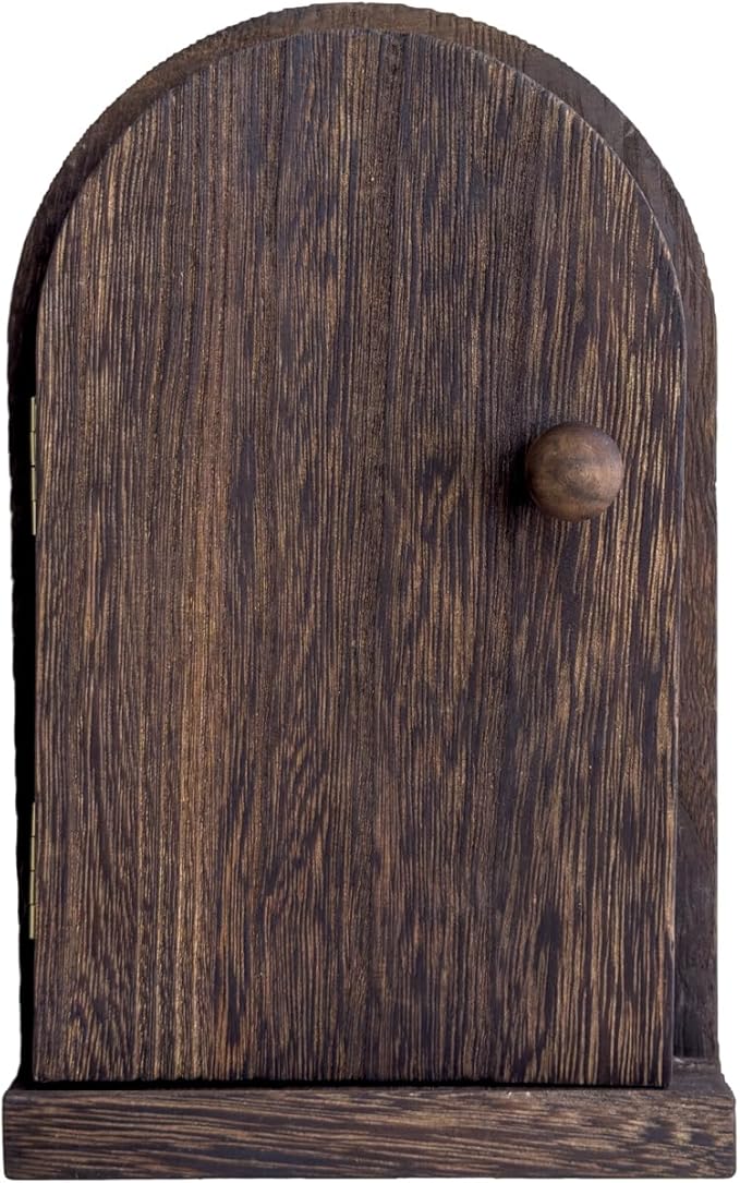 Self-Adhesive Outlet Cover – A Creative Wooden Cover that Conceals Wall Plates、 Switches、Stains、Wall holes and Protects Child – Elf Door for Wall – 7.87 Inch Tall Fairy Door (Paulownia)