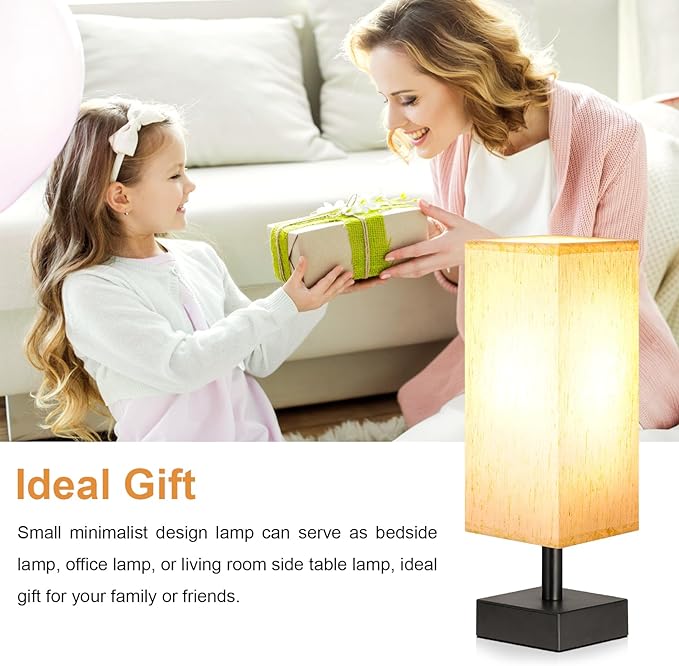 aooshine Small Table Lamp for Bedroom - Bedside Lamps for Nightstand, Minimalist Night Stand Light Lamp with Square Fabric Shade, Desk Reading Lamp for Kids Room Living Room Office Dorm
