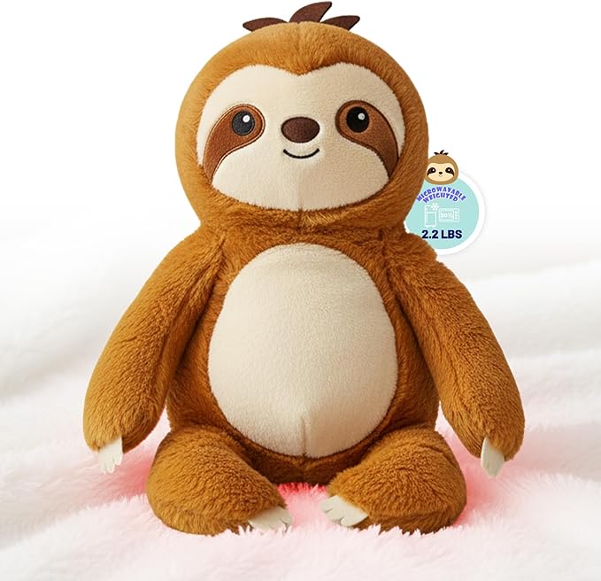 Weighted Heating Sloth Stuffed Animals - 16 Inch Big Microwavable Sloth with Zipper Cute Heating Pad Plush Toy Washable Unscented Comfort Hug Pillow for Kid Teen Adult Birthday Gift 2.2 Lbs
