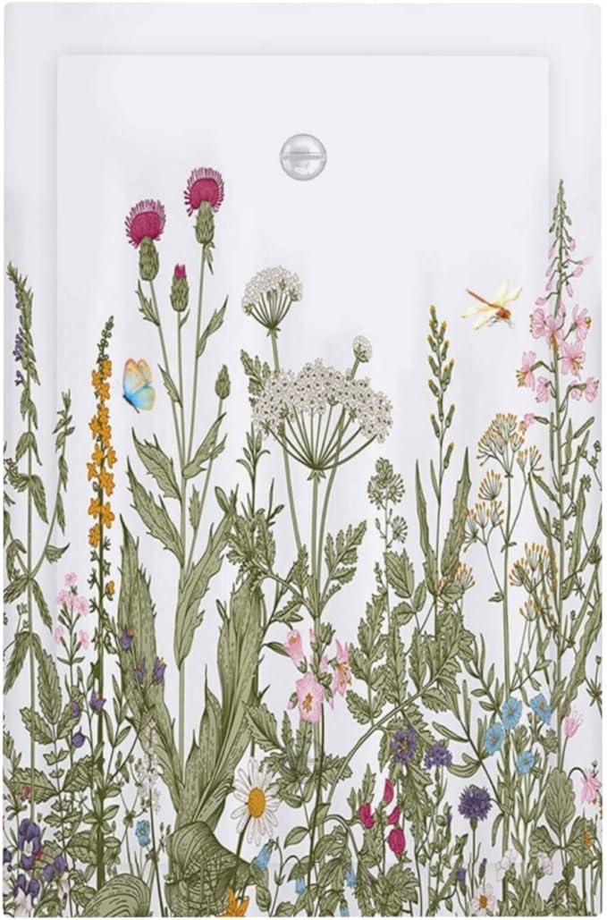 Rustic Wild Floral Vintage Teal Botanical Single Blank Wall Plates Decorative No Device Faceplate Light Switch Cover for Bathroom Bedroom Home Decorate