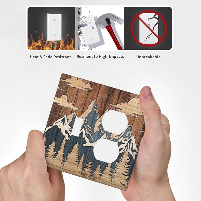 Blue Mountain Range Forest Nature Wilderness Wood Texture Wallplates 1 Toggle 1 Duplex Switch Plate Electrical GFCI Faceplate Decorative Light Switch Covers for Farmhouse Home Decor