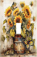 Decorative Light Switch Cover Rustic Vintage Sunflower Bouquet Butterfly 1 Gang Single Toggle Decorator Outlet Wall Plate Device Electrical Faceplate Switchplates for Farmhouse Cabin Decor