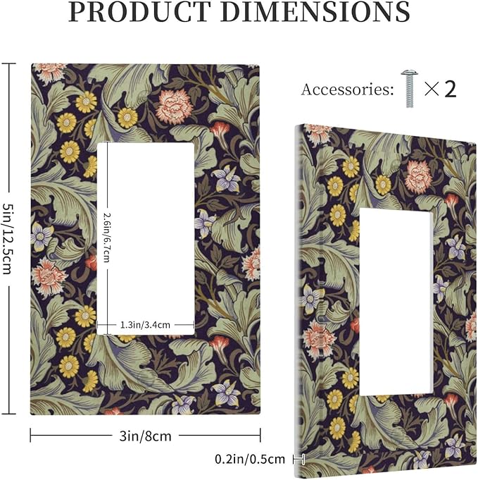 Boho William Morris Floral Green Leaves Flower Decorative Outlet Covers 1 Gang Single Rocker Light Switch Cover Plate Wall Plates GFCI Faceplate for Farmhouse Home Decor