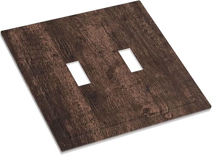Brown Dark Wood Plank Rustic Vintage Print Decorative Switch Plates 2 Gang Double Toggle Outlet Light Switch Cover Wall Plate Electrical Faceplate for Farmhouse Home Decor