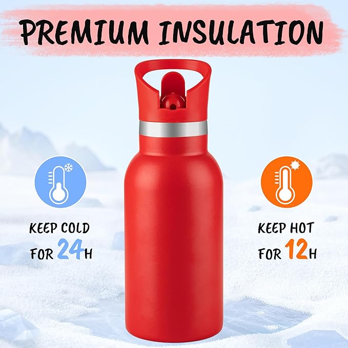 12oz Kids Water Bottle – Insulated Stainless Steel Bottle with Straw Lid, BPA-Free, Leak-Proof, for Toddlers & School Use