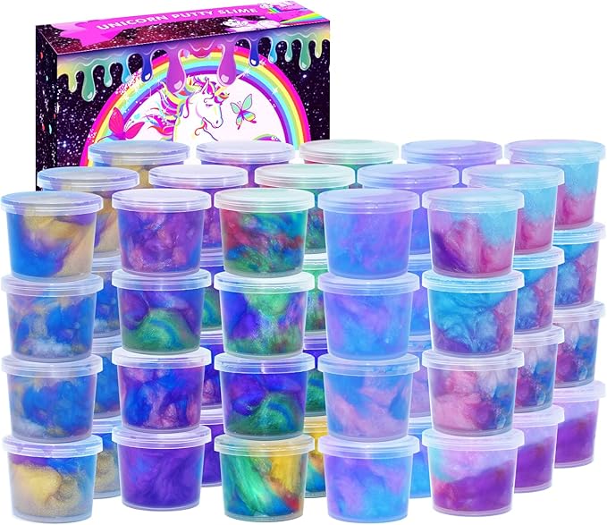 BVEHSR 48 Packs Galaxy Putty Slime, Party Favor for Kids Girls & Boys, Adults, Non Sticky, Stress & Anxiety Relief, Wet, Super Soft Sludge Toy,Easter Basket Stuffers