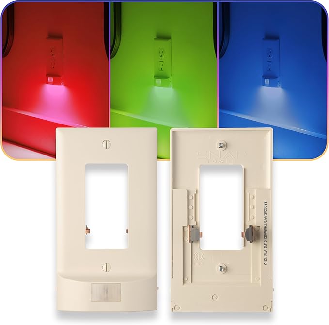 1 Pack - SnapPower Multi-Color GuideLight – Outlet Cover RGB Lights, Customizable Ambient Lighting/Mood Lighting for Home, Kitchen, Gaming Room, Kids Bedroom, Holiday Decor (Light Almond, GFCI)