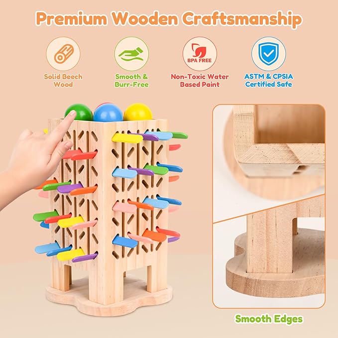 Montessori Toys Wooden Board Games for Kids 4-6, 5-in-1 Fine Motor Skills Educational Games for 3 4 5 6 Year Olds, Colorful Wooden Stick Game with Dice, Family Travel Games for Boys Girls