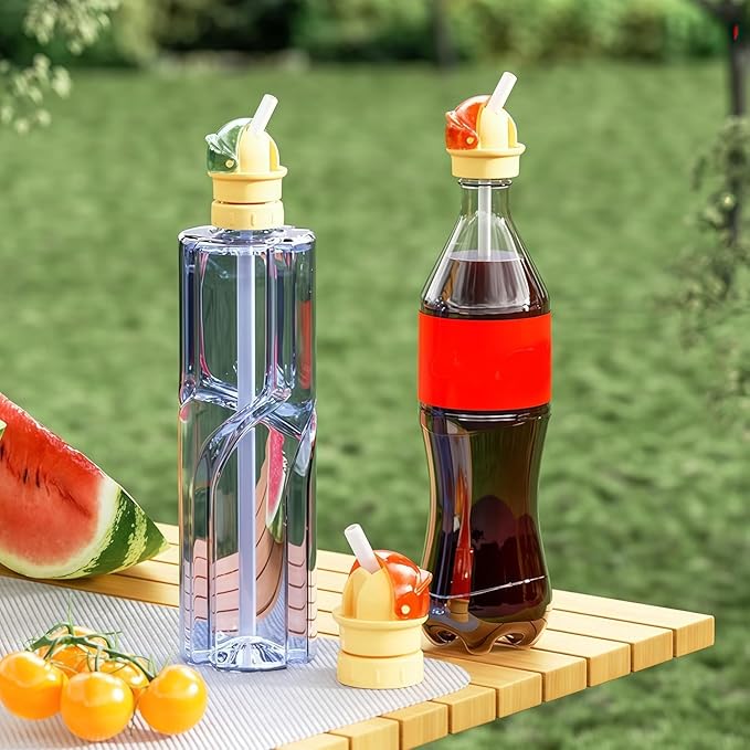 2pcs Water Bottle Spout Conversion Cap with Straw,Soft Silicone Straws,Reusable Children Beverage Water Bottle Straw Lid,Universal Soda Can Lids Spouts (red)