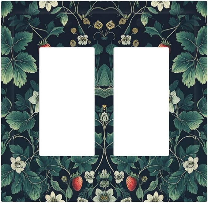 Decorative Outlet Covers Strawberry Birds Flowers Plant Morris Floral 2 Gang Double GFCI Rocker Electrical Wall Panels Light Switch Cover Plate for Bedroom Farmhouse Decor