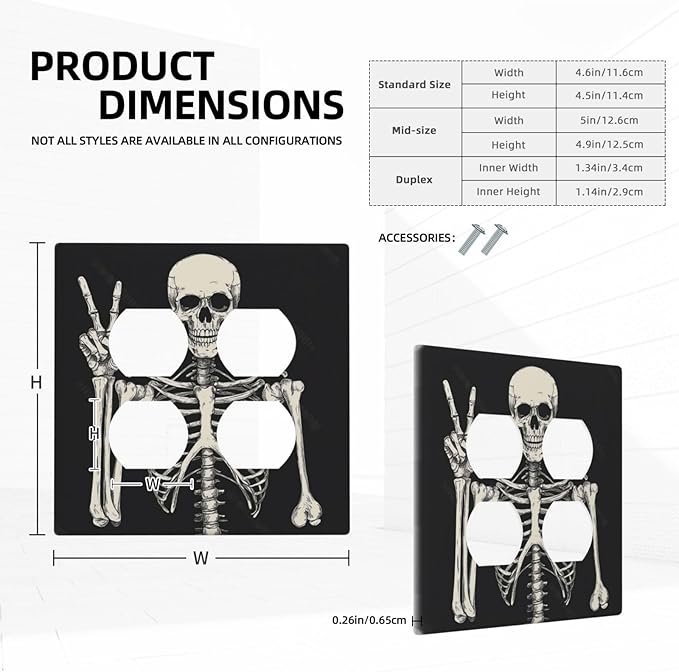 Outlet Covers Skeleton Skull Boho Hippie Dark Background 2 Gang Double Duplex Decorative Light Switch Covers Electrical Wallplates Socket Faceplate For Cabin Office Decor