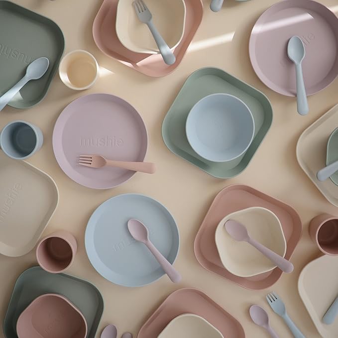 mushie Flatware Fork and Spoon Set For Kids | Made in Denmark (Soft Lilac)