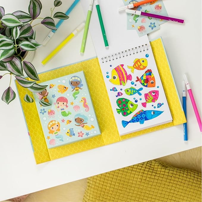Tiger Tribe Coloring Set - Mermaids, Activity Set for Kids, incl. Stickers & Markers Portable Storage Box, Perfect for Travel, Great Gift