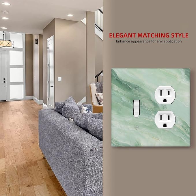 Outlet Covers Green Marble Luxury Abstract 2 Gang Decorative Switch Plates 1 Toggle Duplex Combo Light Switch Cover GFCI Electrical Wall Plates for Bathroom Bedroom Decor