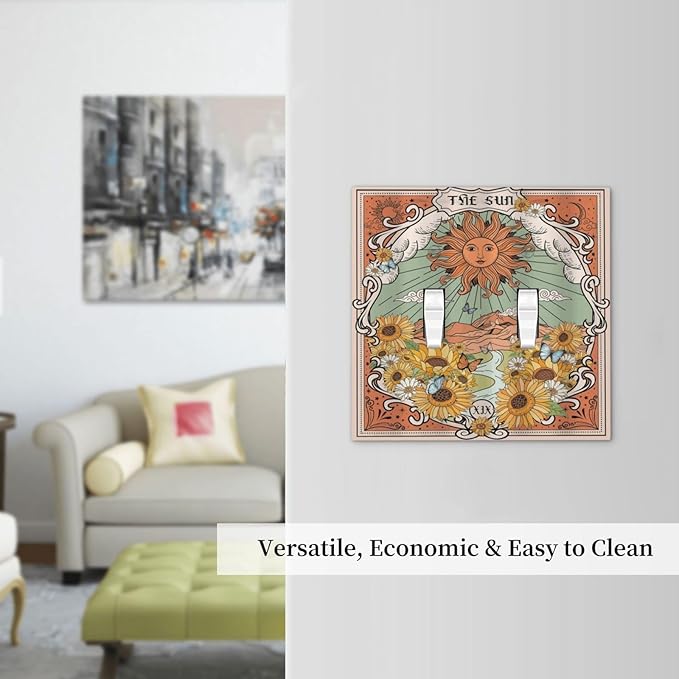 Boho Retro Sun Sunflower Vintage Flower Butterfly Decorative Switch Plates 2 Gang Double Toggle Outlet Light Switch Cover Wall Plate Electrical Faceplate for Farmhouse Home Decor