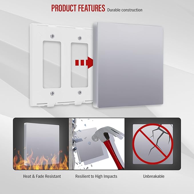 ENERLITES Screwless Double Blank Wall Plate, Child Safe Two Gang Blank Device Outlet Cover, Standard Size, 2-Gang 4.68" x 4.73", Polycarbonate Thermoplastic, UL Listed, SI8802-SV, Silver