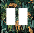 Jungle Cheetah Tropical Wildlife Leopard Green Palm Leaf Decorative Outlet Covers 2 Gang Double GFCI Rocker Electrical Wall Panels Light Switch Cover Plate for Farmhouse Home Decor