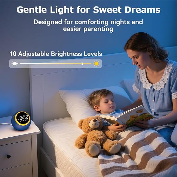 White Noise Sound Machine with Clock: Alarm Clocks, 30 Soothing Sounds, 10 Soft Wake-Up Sounds, 32 Adjustable Volume & Timer, Memory Function - Ideal for Bedrooms Use (Blue)