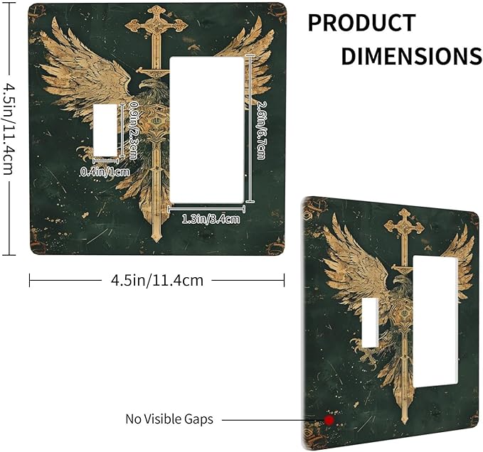 Medieval Retro Golden Eagle Totem Outlet Covers 1 Toggle 1 Rocker Combination Electrical Switch Plates Light Switch Cover Plate Decorative Wall Plate for Bedroom Living Room Decor