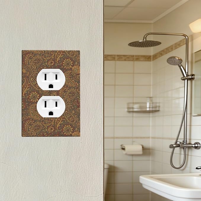 Vintage Paisley Duplex Wall Plate - 1-Gang Standard US Size Bohemian Boho Outlet Covers, Autumn Tones Retro Floral for Eclectic Homes