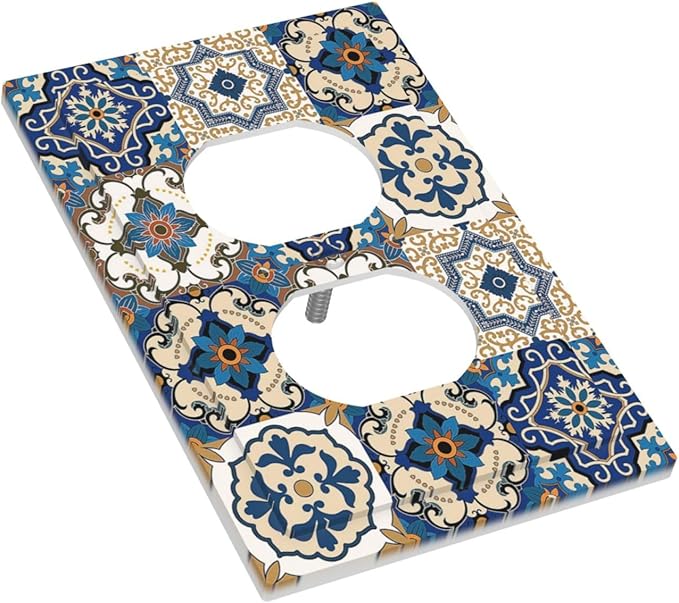 Outlet Covers Mandala Decorative Tile Talavera Moroccan Tiles 1 Gang Duplex Electrical Receptacle Faceplate Light Switch Cover Wall Plate Decorative Switch Plates for Bedroom living Room