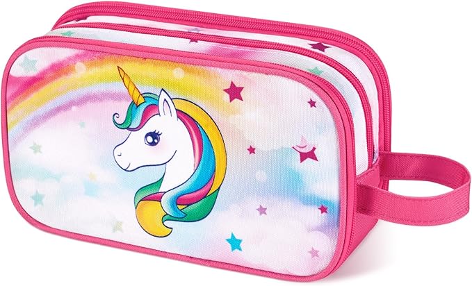Toiletry Bag for Girls - Kids Toiletry Bag Christmas Birthday Gift Camping Travel Toiletry Case Toiletries Makeup Cosmetic Pouch Pink Water-resistant Wash Bag Dopp Kit with Mesh Pocket