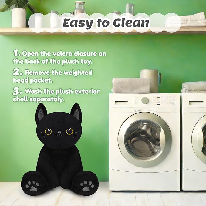 BRICHOEE 5lbs Weighted Stuffed Animals, Black Cat Plush Calming Weighted Black Cat Stuffed Animals, Cute Plush Toy Sensory Plushie Pillow Birthday Gifts for Adults Baby Kids Boys Girls
