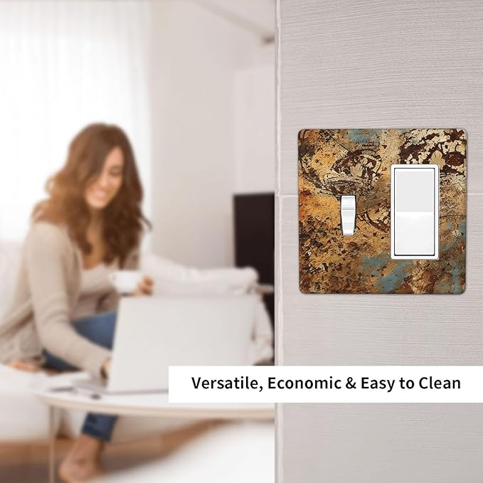 Light Switch Cover Plate Shabby Old Rusty Antique Brass Copper Print 2 Gang Toggle Rocker Combo Wall Plates Decorative Switch Plates and Outlet Covers Socket Cover for Kitchen Home Decor