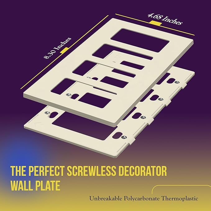 ENERLITES Screwless Decorator Wall Plates Child Safe Outlet Covers, Size 4-Gang 4.68" H x 8.30” L, Unbreakable Polycarbonate Thermoplastic, SI8834-LA, Glossy, Light Almond