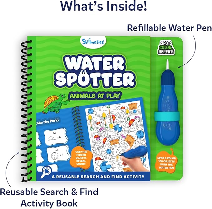 Skillmatics Reusable Search & Find Book - Water Spotter, Mess-Free Paint with Water Kit, Learning Activity, Animals, Screen-Free Fun, Travel Toy, Gifts for Boys & Girls Ages 4, 5, 6, 7, 8