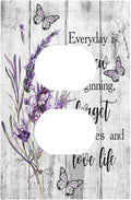 Outlet Covers Purple Lavender Flower Butterfly on Wood Plank 1 Gang Duplex Light Switch Cover Plate Inspirational quotation Floral Decorative Wall Plates Electrical Switchplate Receptacle Cover