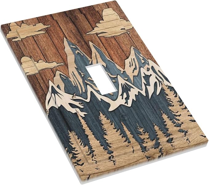 Blue Mountain Range Forest Nature Wilderness Wood Texture Decorative Light Switch Cover 1 Gang Single Toggle Device Electrical Faceplate Switchplates Decorator Outlet Wall Plate for Farmhouse Home