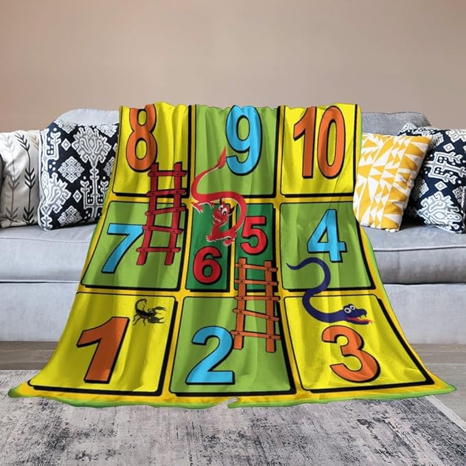 60 x 80 Inches Flannel Throw Blanket Snakes and Ladders 10 Steps Board Game Birthday Present for Men Women Winter Holiday Soft Blankets for Bedding Sofa