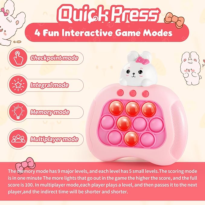 Easter Bunny Fidget Toy,Easter Basket Stuffers Quick Fast Puzzle Push Game Pop Light up Fidget Toy,Easter Egg fillers Bunny Sensory Pop Toys for Adults Gifts
