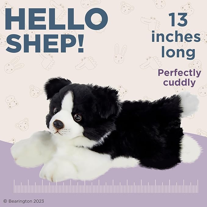 Bearington Dog Stuffed Animal Realistic Dog Plush Border Collie Shep Cute Plushies for Kids Boys & Girls - 13"