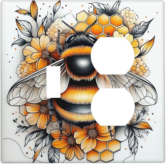 Wallplates Bee Honeycomb Flowers Plant Leaves 1 Toggle 1 Duplex Switch Plate Electrical Gfci Faceplate Decorative Light Switch Covers For Nursery Kids Room Decor