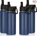 Volhoply 16 OZ Kids Water Bottle Bulk 4 Pack,Insulated Sports Bottles with Straw Lid,Stainless Steel Bottle with Handle Keep Cold & Hot,Double Wall Vacuum Tumbler Cups for School,Girls(Navy, 4)